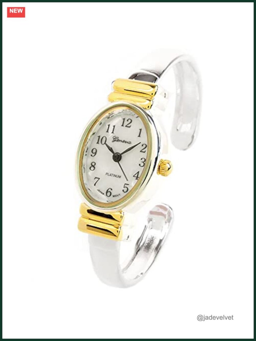 STC Two-Tone Oval Face Bangle Cuff Watch Small Wrists Quartz